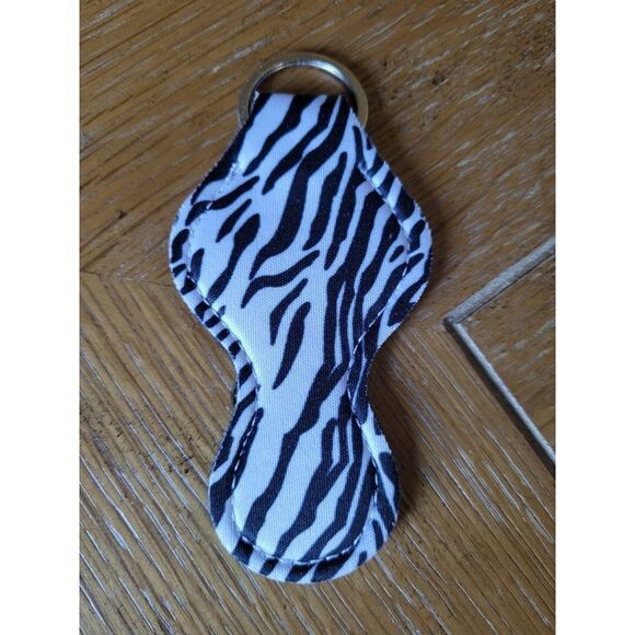 NEW Zebra Print Neoprene Chapstick Holder Key Chain and chapstick - Picture 2 of 3